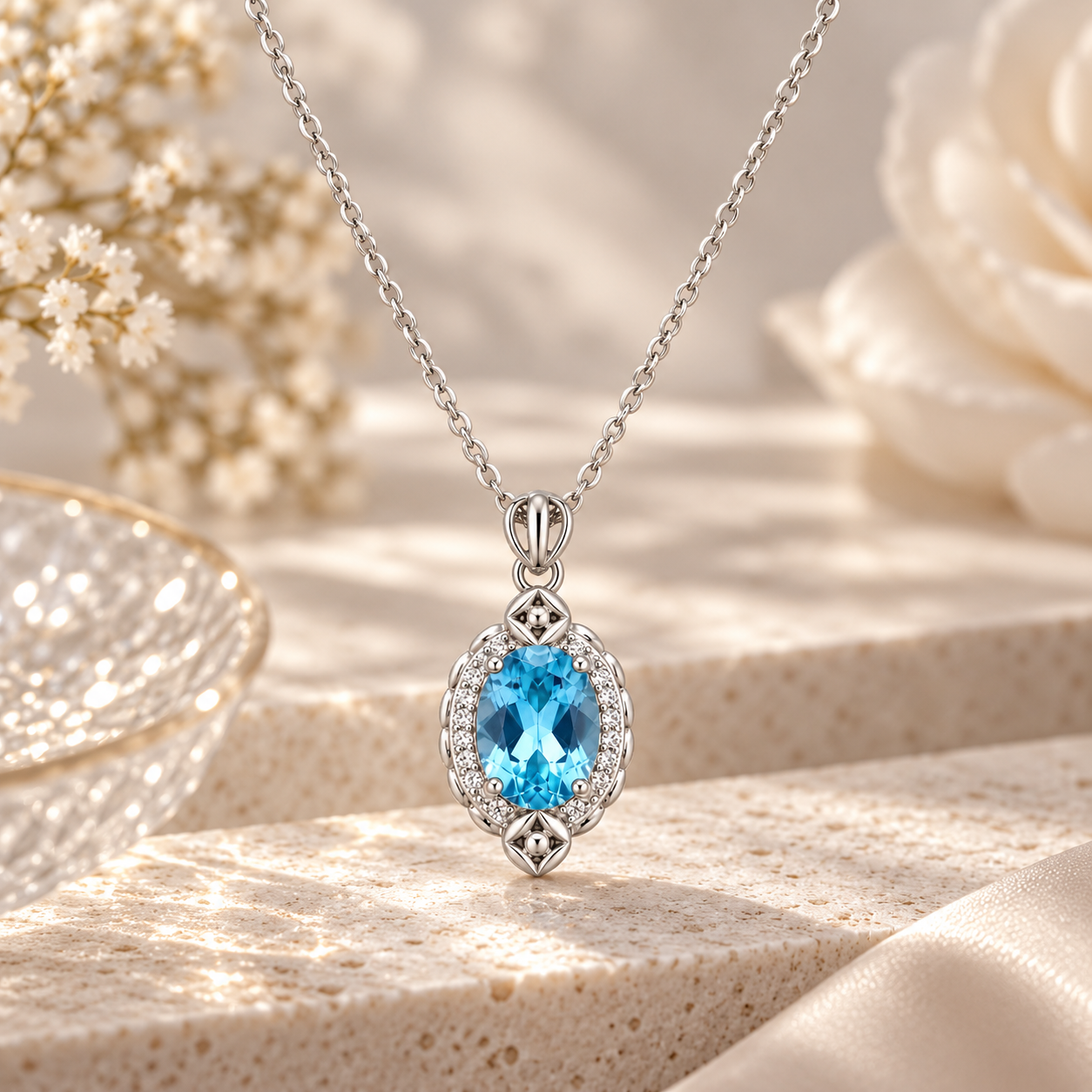 Natural Blue Topaz Pendant Necklace in Sterling Silver – Vintage-Inspired Fine Jewelry Gift for Women