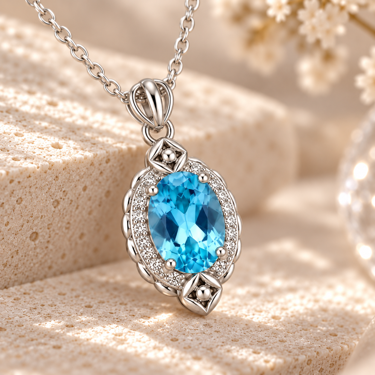 Natural Blue Topaz Pendant Necklace in Sterling Silver – Vintage-Inspired Fine Jewelry Gift for Women
