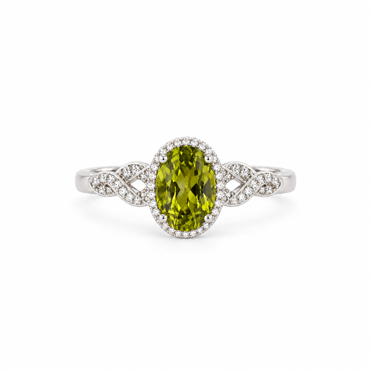 On the Second Beat — green peridot ring, white-background product view [asset:200f0ae128fe]