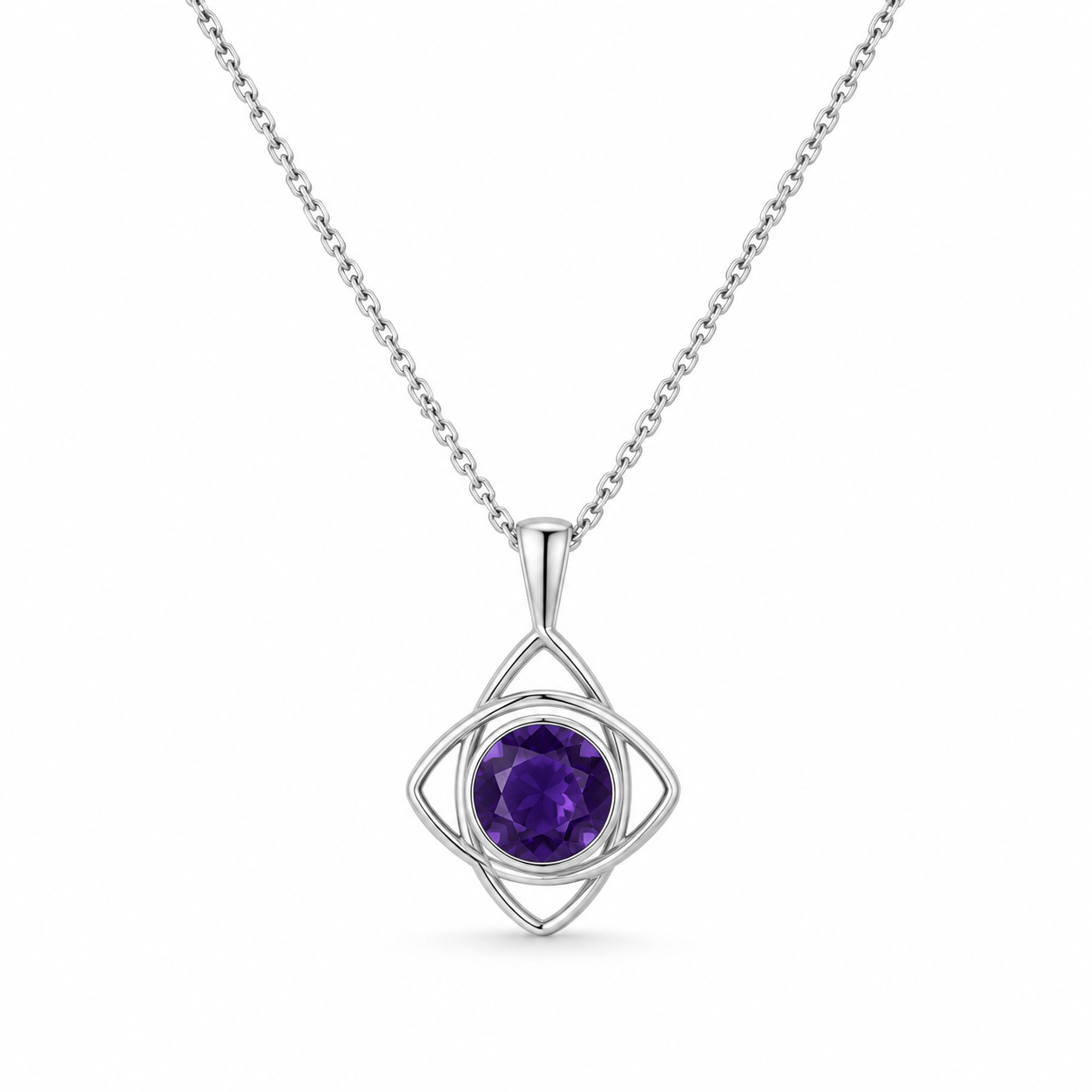 The Knot We Left Loose — violet amethyst pendant, white-background product view [asset:5d0bec9c2f76]