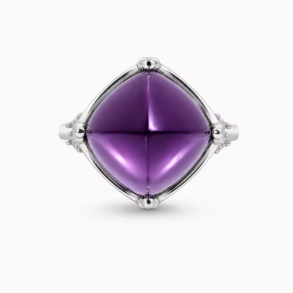 The Unfinished Crossword — violet amethyst ring, white-background product view [asset:bcd4ba500a5c]