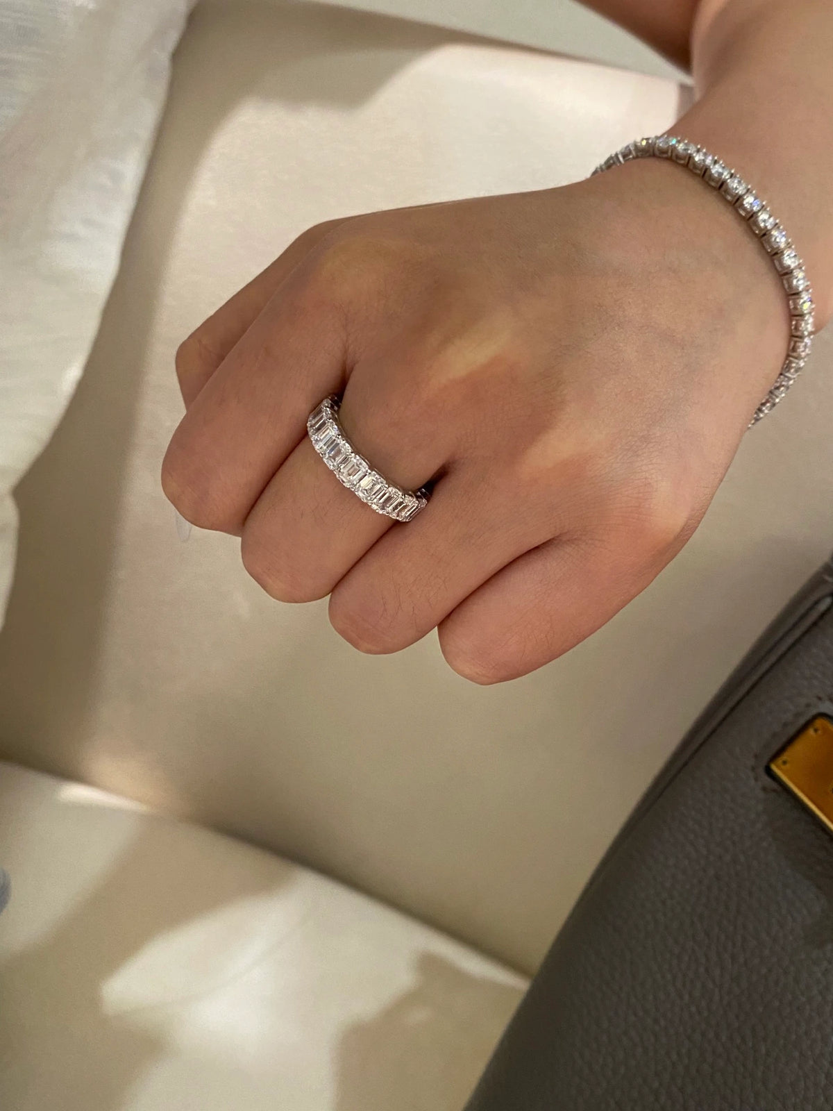 Emerald-cut diamond eternity band in 18K white gold, original view 6