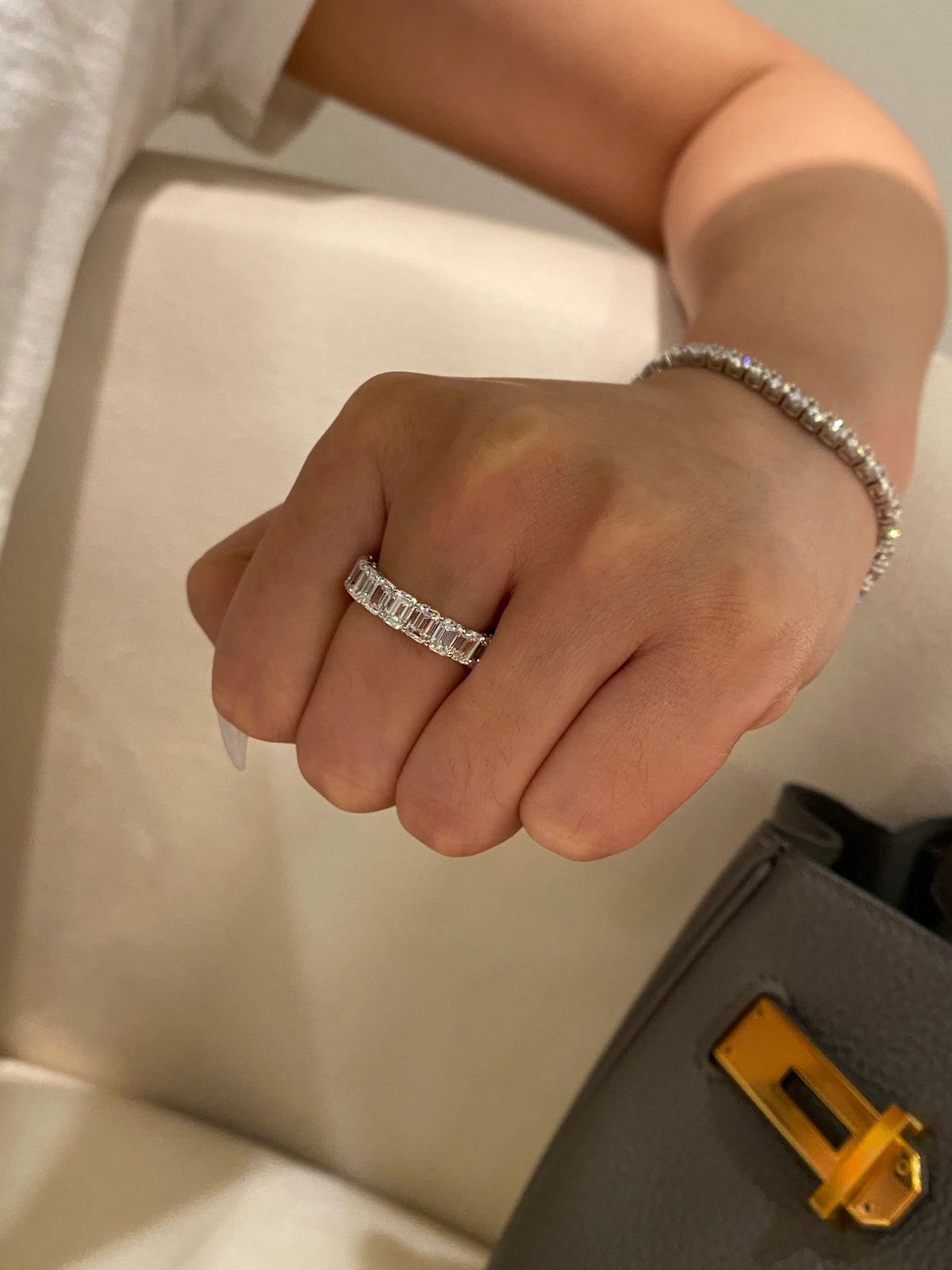 Emerald-cut diamond eternity band in 18K white gold, original view 7
