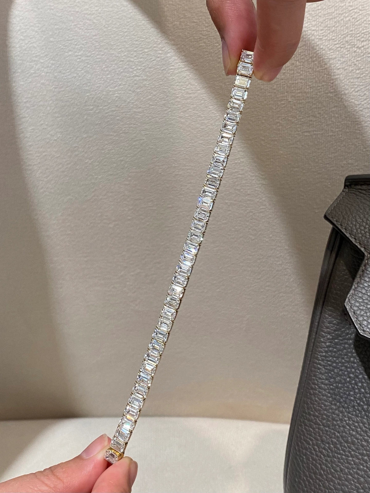 Emerald-cut diamond tennis bracelet in 14K yellow gold, original view 3