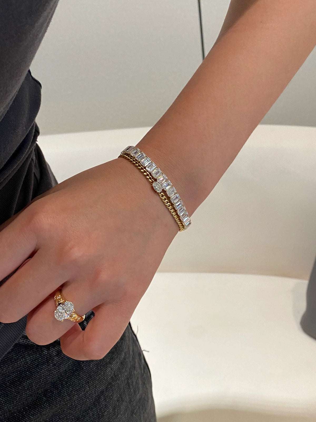 Emerald-cut diamond tennis bracelet in 14K yellow gold, original view 6
