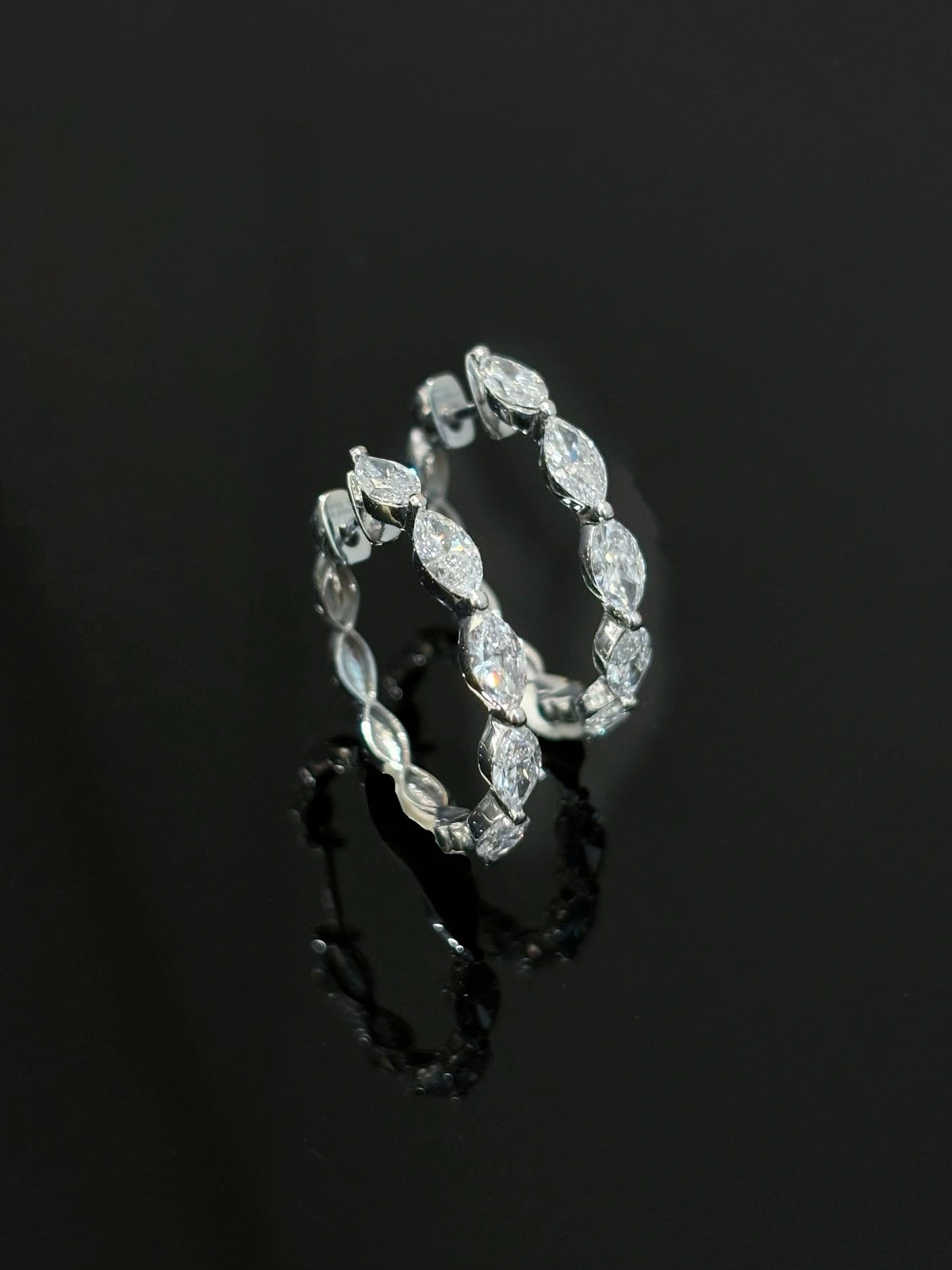 Marquise-cut diamond hoop earrings in 18K white gold, original detail view 5