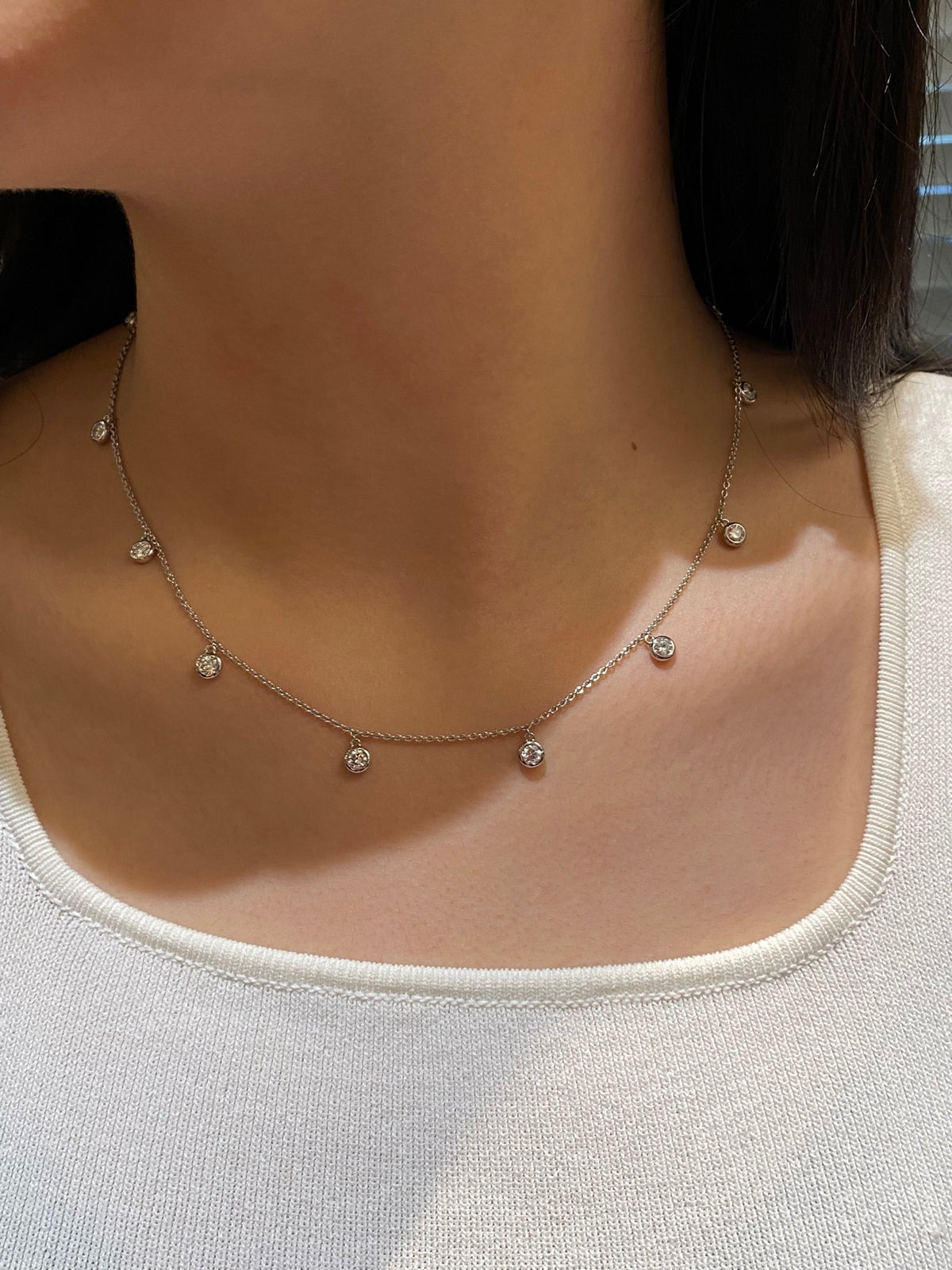 Ten-stone round lab-grown diamond necklace, original wearing view 5