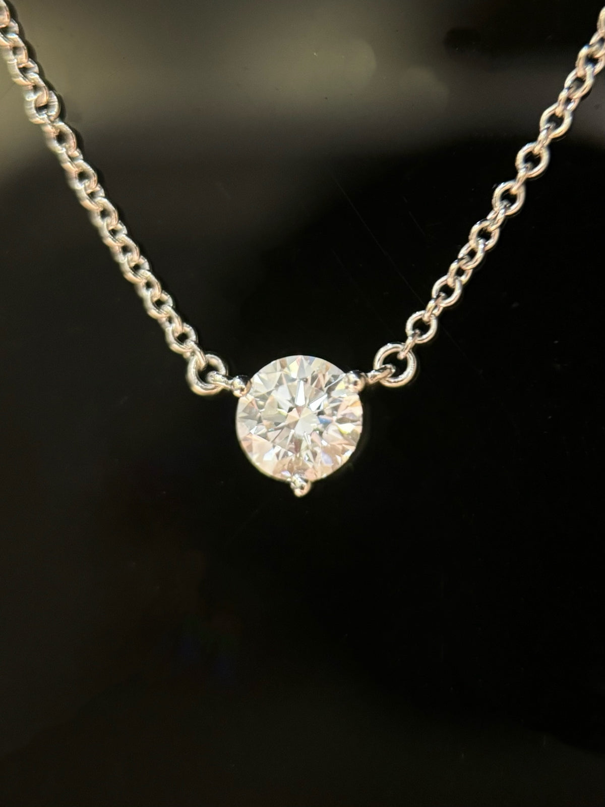 Round solitaire lab-grown diamond necklace, original detail view 1