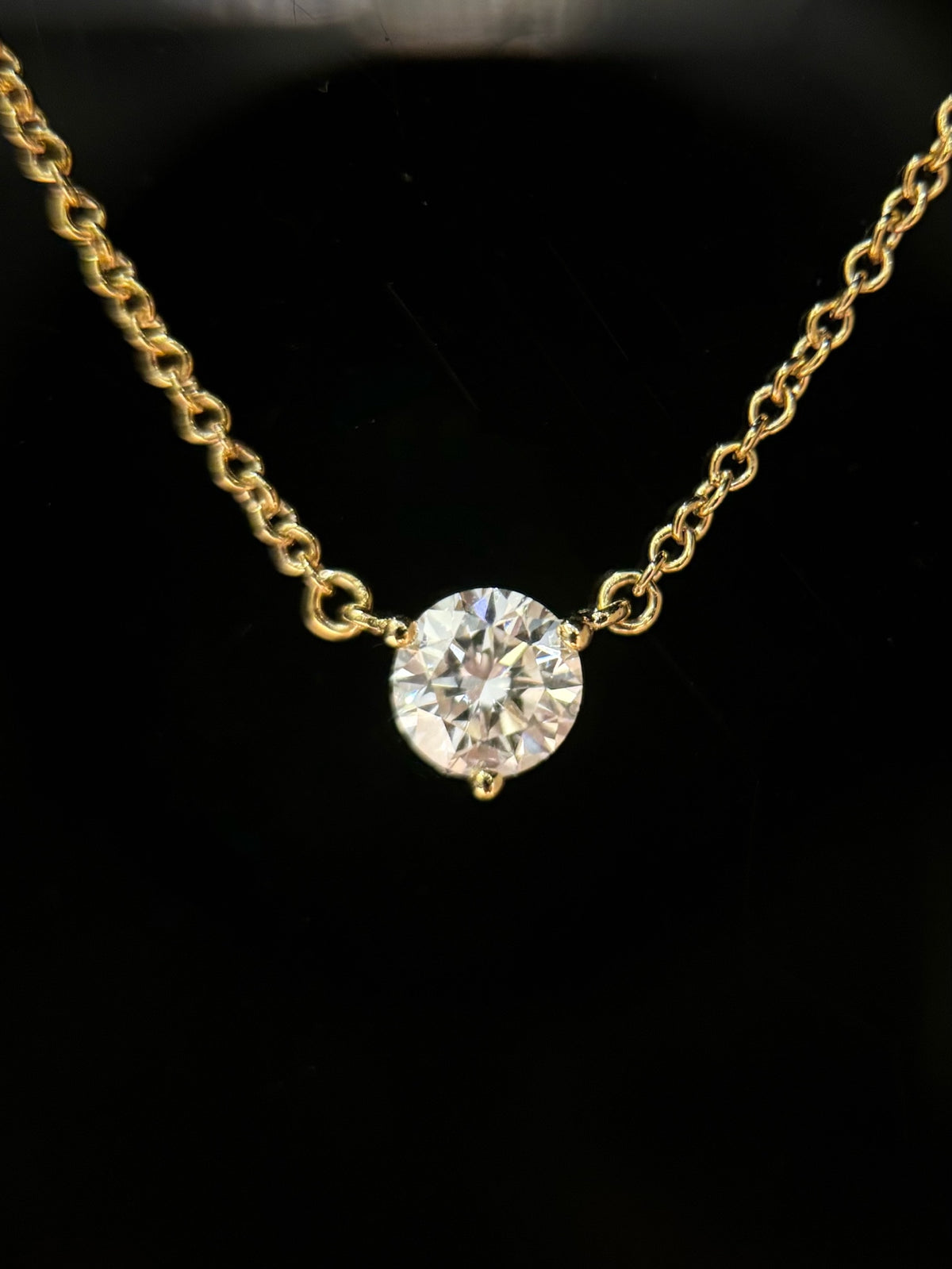 Round solitaire lab-grown diamond necklace, original detail view 2