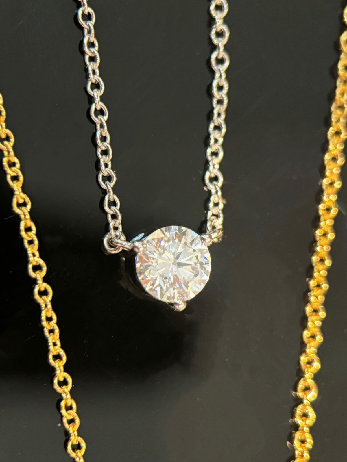 Round solitaire lab-grown diamond necklace, original detail view 3