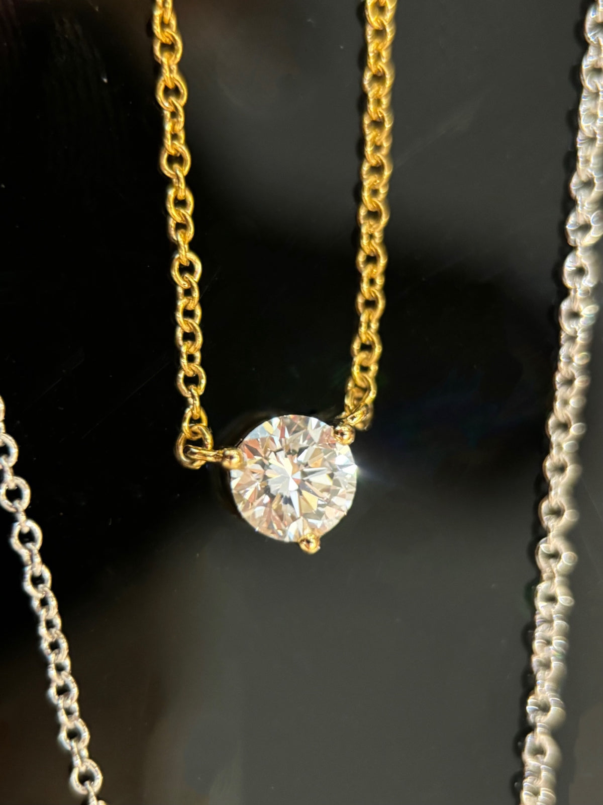 Round solitaire lab-grown diamond necklace, original detail view 4