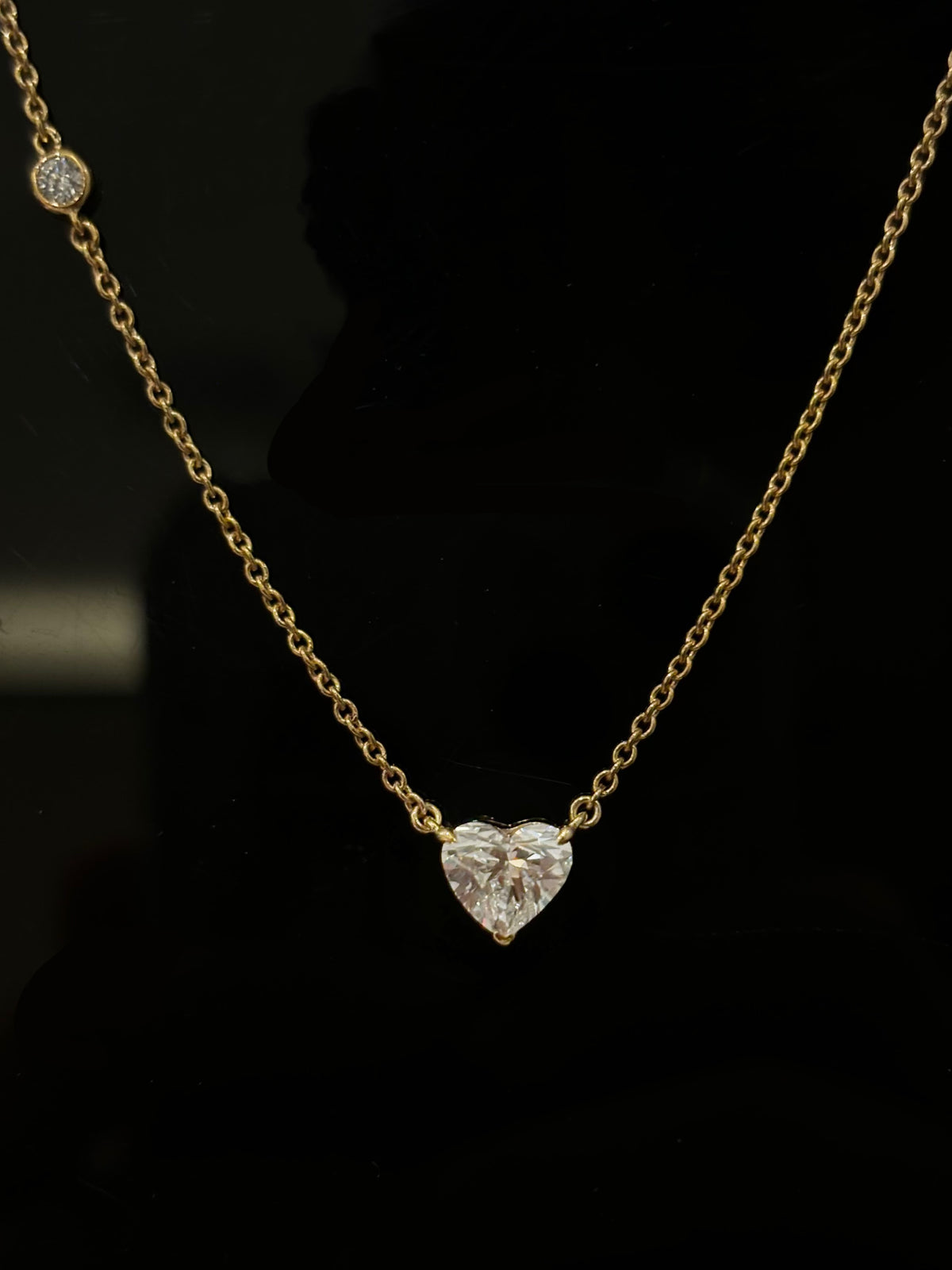 Heart-cut lab-grown diamond necklace in 18K yellow gold, original wearing view 1