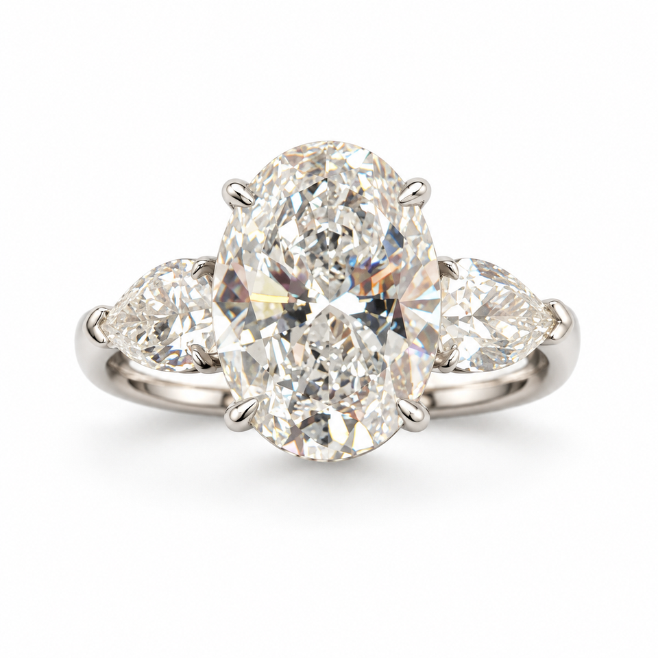 Oval and Pear Three-Stone Lab-Grown Diamond Ring
