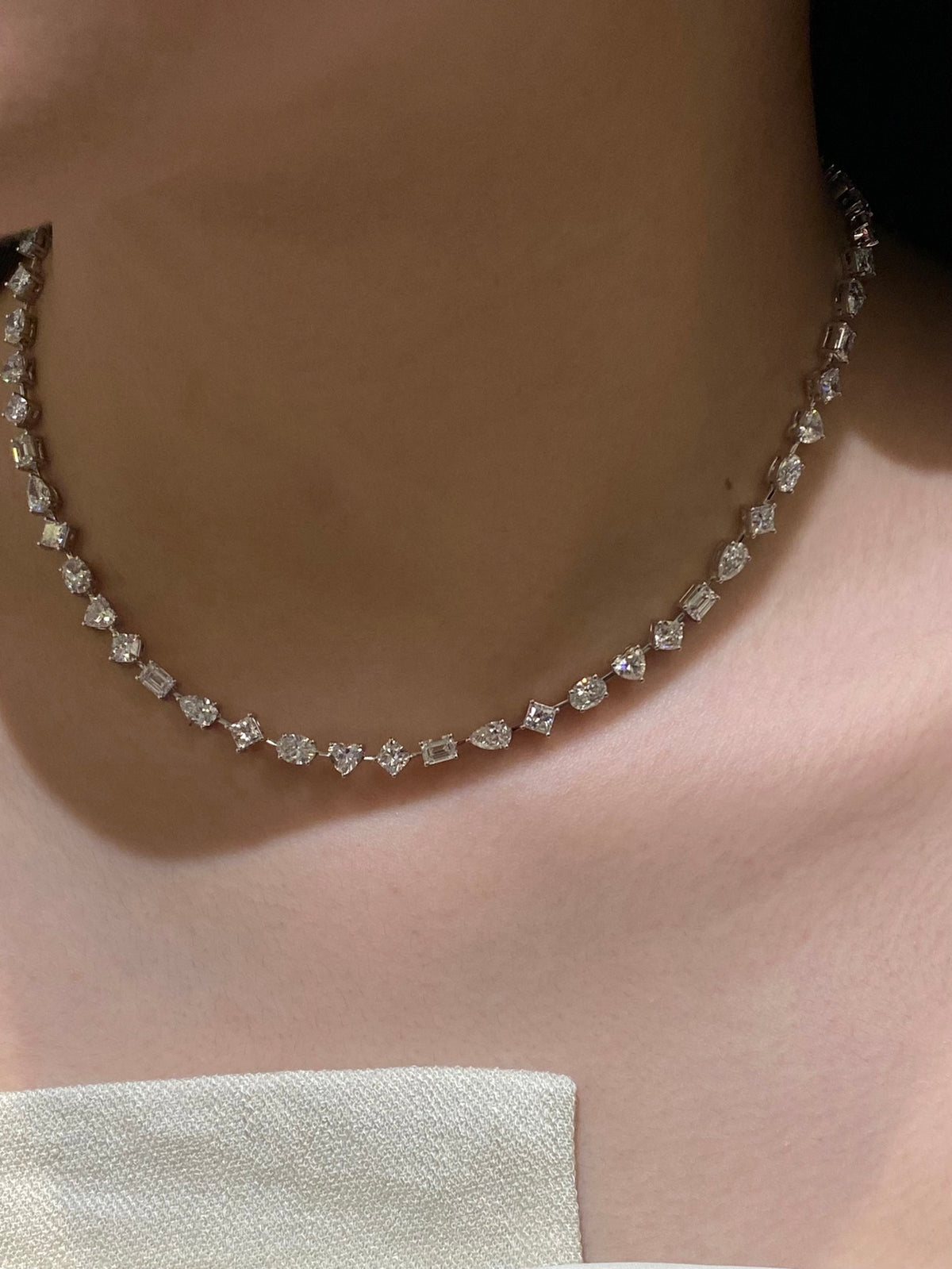 Mixed-cut lab-grown diamond necklace, original wearing view 5
