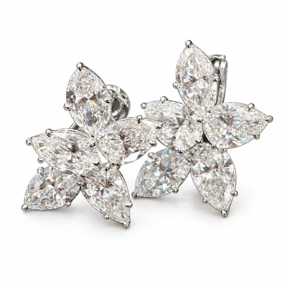 Mixed-Cut Floral Lab-Grown Diamond Stud Earrings