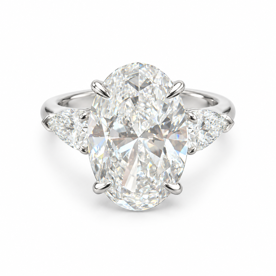 10 ct Oval and Pear Three-Stone Lab-Grown Diamond Ring