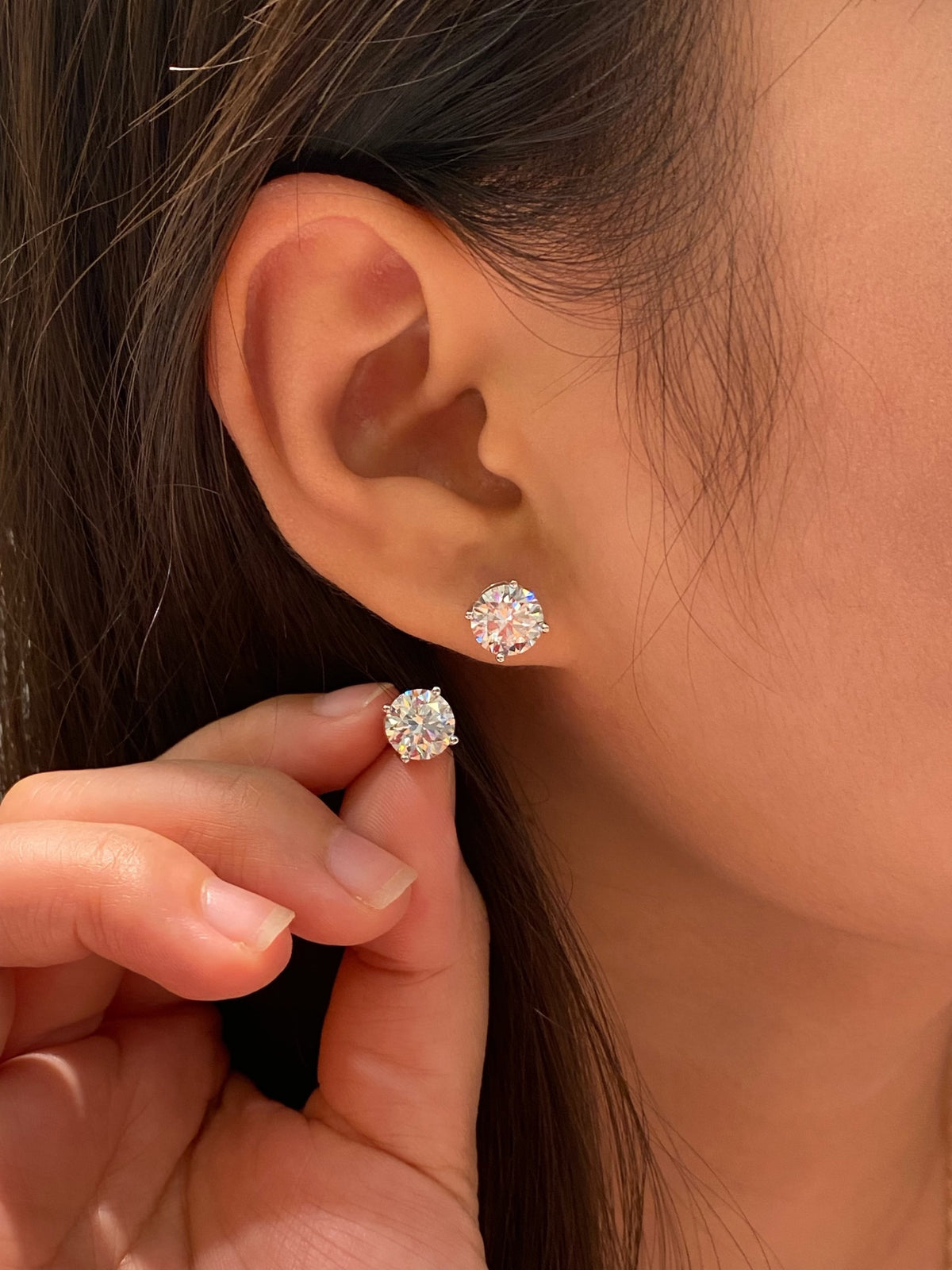 Classic round diamond studs, original wearing reference 2
