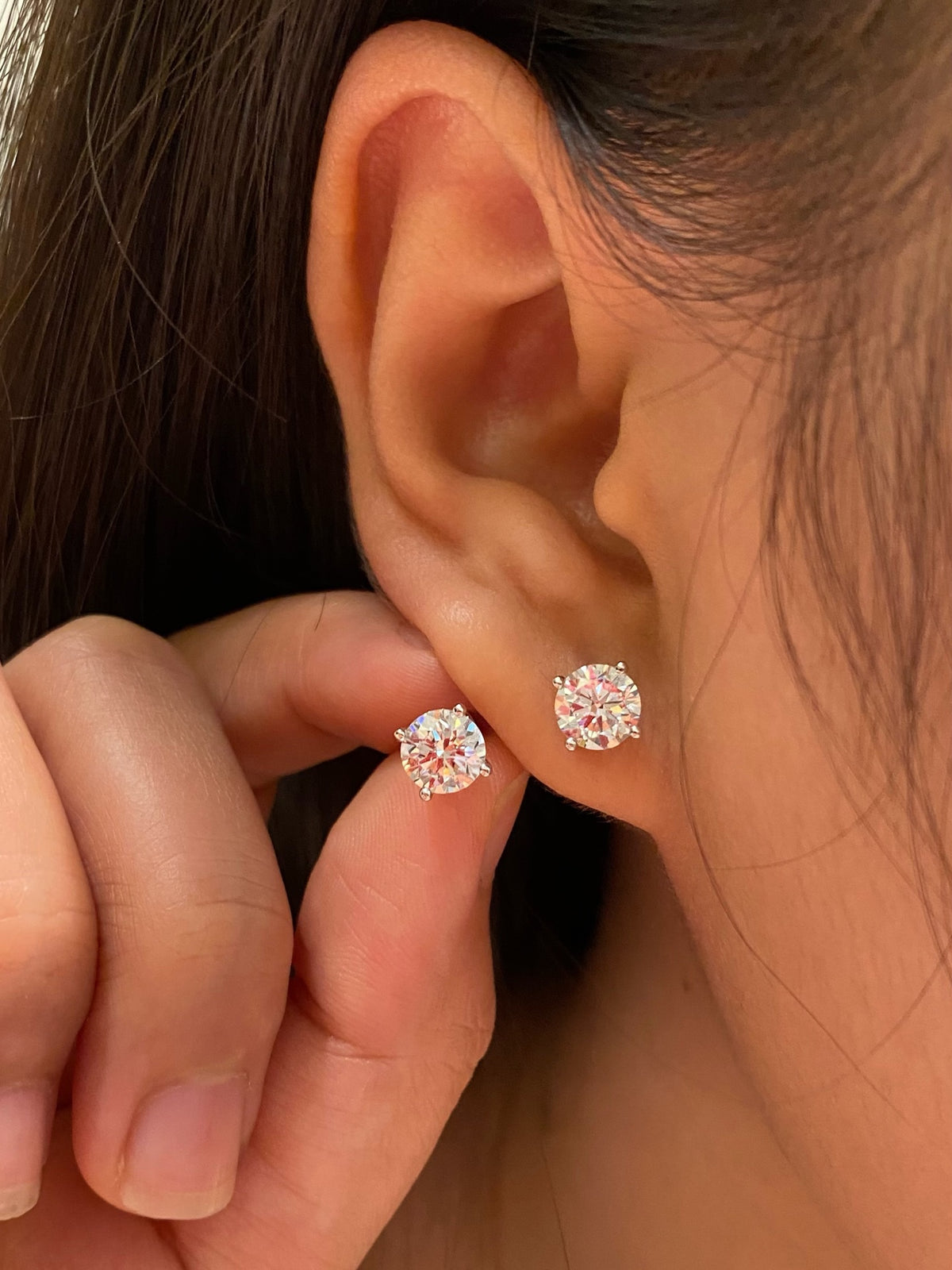 Classic round diamond studs, original wearing reference 3