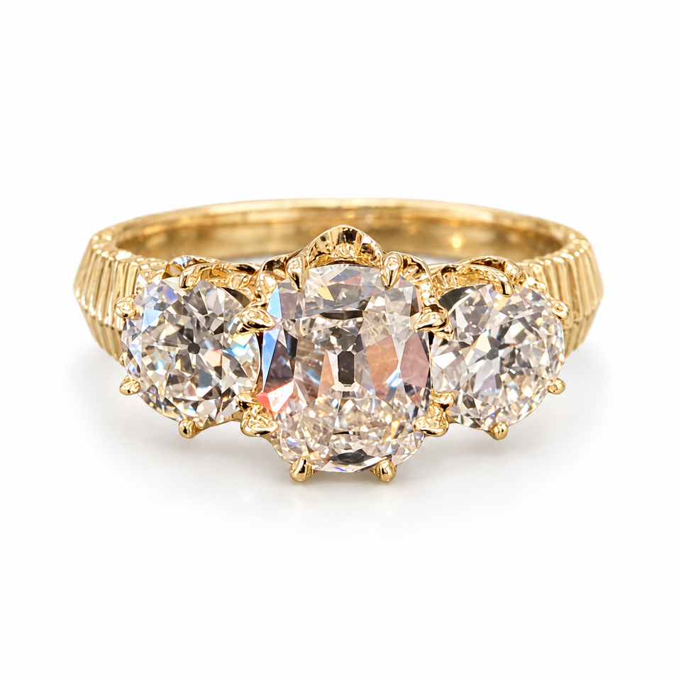 Old Mine-Cut Three-Stone Lab-Grown Diamond Ring