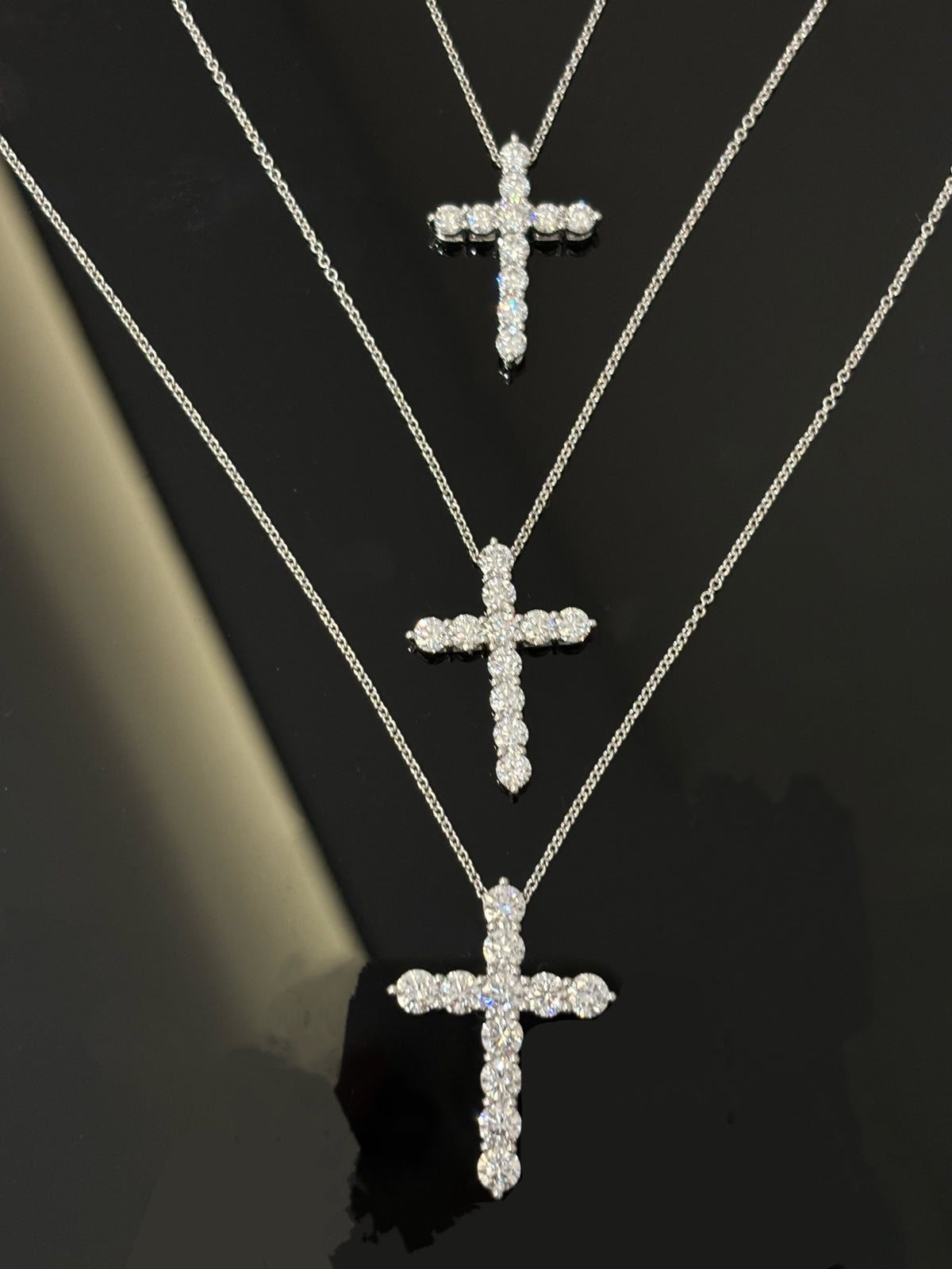 Round diamond cross necklace size comparison; one selected3.3ct necklace supplied