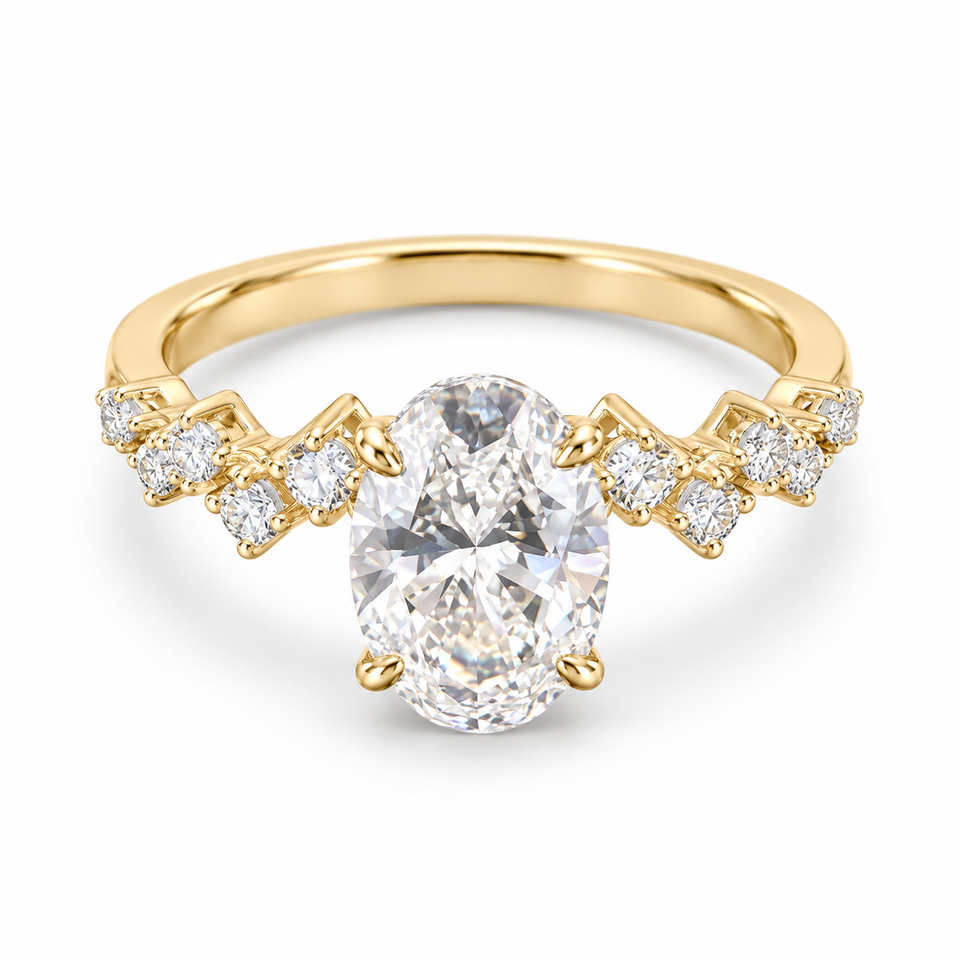 Oval Lab-Grown Diamond Ring with Geometric Shoulders